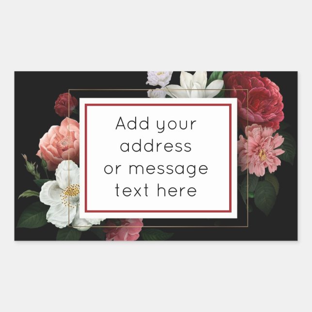 Black and Burgundy Rose Frame Shipping Labels (Front)