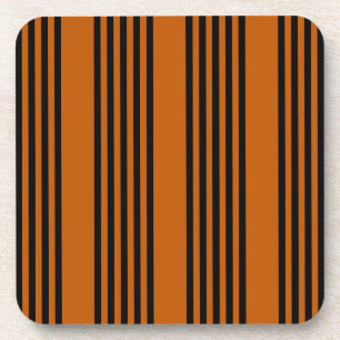 Black and burnt orange five stripe pattern beverage coaster