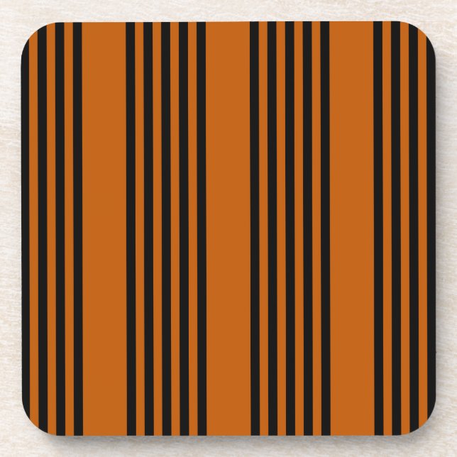 Black and burnt orange five stripe pattern beverage coaster (Front)