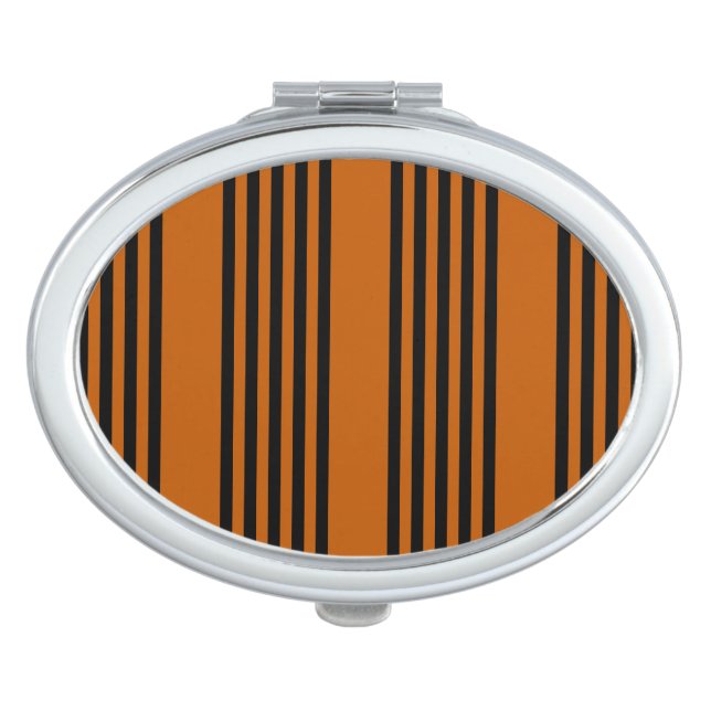 Black and burnt orange five stripe pattern compact mirror (Front)