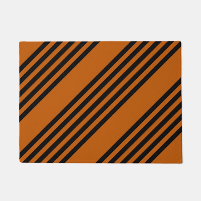 Black and burnt orange five stripe pattern doormat (Front)