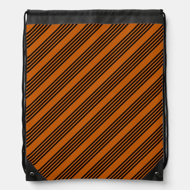 Black and burnt orange five stripe pattern drawstring bag (Front)