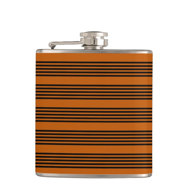 Black and burnt orange five stripe pattern flask (Front)