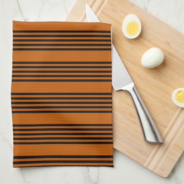 Black and burnt orange five stripe pattern kitchen towel (Quarter Fold)