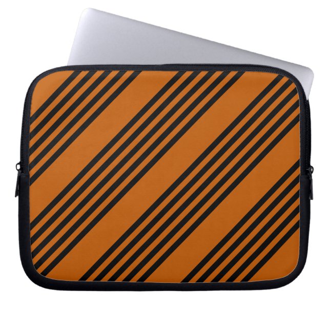 Black and burnt orange five stripe pattern laptop sleeve (Front)