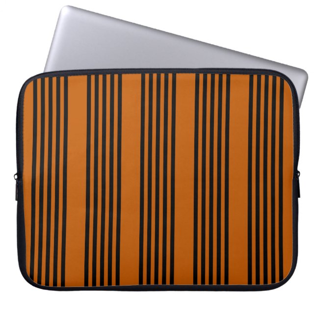 Black and burnt orange five stripe pattern laptop sleeve (Front)