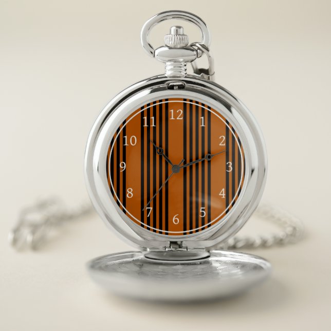 Black and burnt orange five stripe pattern pocket watch (Inside)