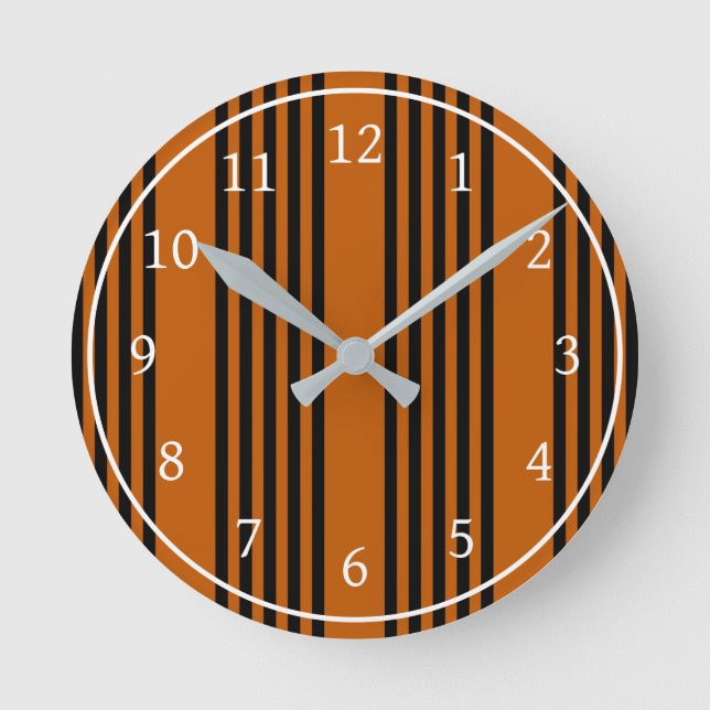Black and burnt orange five stripe pattern round clock (Front)