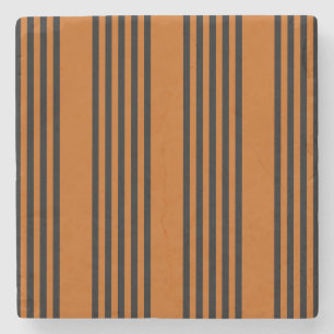 Black and burnt orange five stripe pattern stone coaster