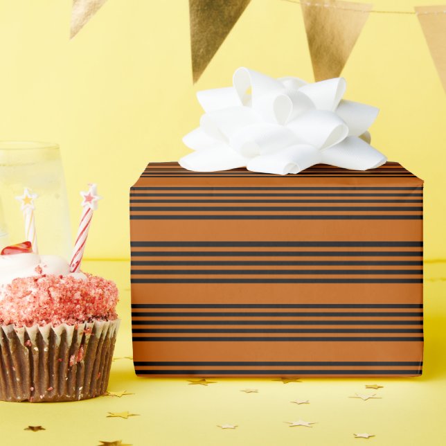 Black and burnt orange five stripe pattern wrapping paper (Birthday Party)