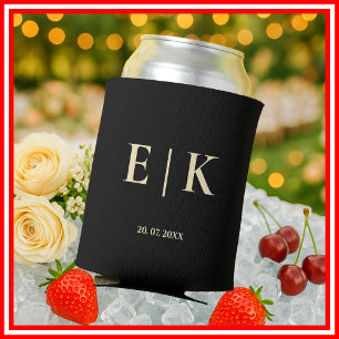 Black and Butter Yellow Monogram Wedding Can Cooler