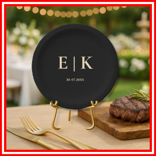 Black and Butter Yellow Monogram Wedding Paper Plates