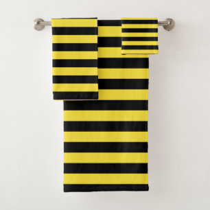Black And Buttercup Yellow Horizontal Stripe Bath Towel Set