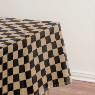 Black and Camel Brown Checkered Tablecloth