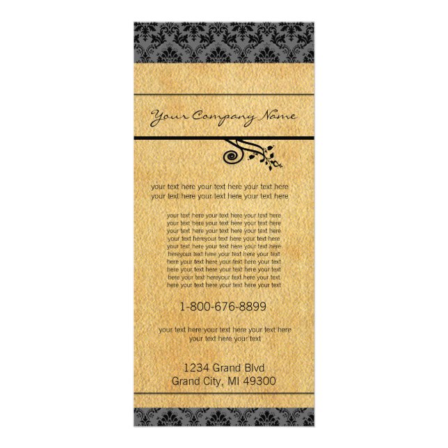 Black and Carmel Damask  Rack Card (Front)
