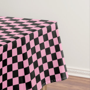 Black and Carnation Pink Checkered Tablecloth
