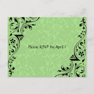 Black and Celadon Lace RSVP Invitation Postcard