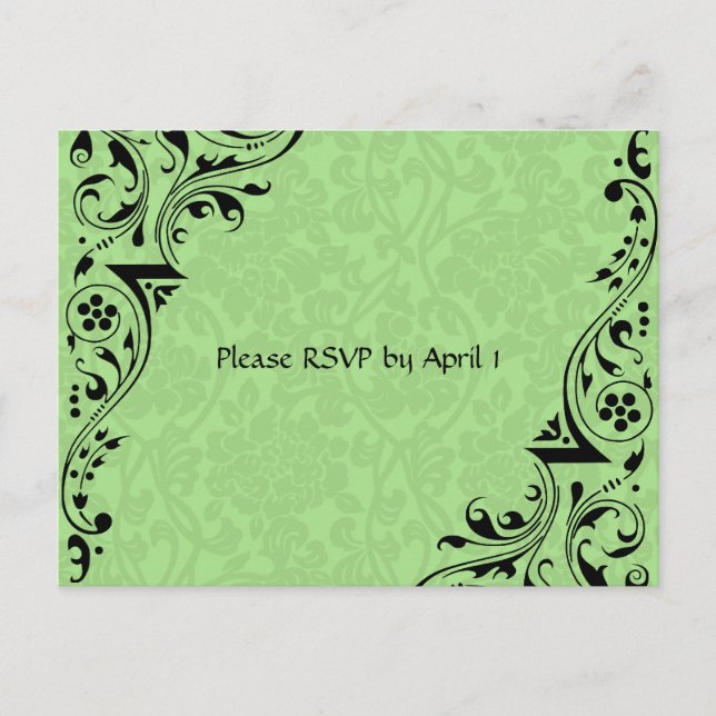 Black and Celadon Lace RSVP Invitation Postcard (Front)