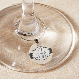Black and Champagne Damask Bridal Shower Wine Glass Charm