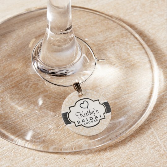 Black And Champagne Damask Bridal Shower Wine Glass Charm Zazzle Com Champagne Damask Bridal Shower