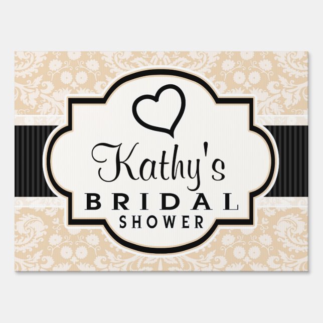 Black and Champagne Damask Bridal Shower Yard Sign (Front)