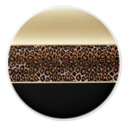 Black and Champagne Leopard Animal Print Ceramic Knob