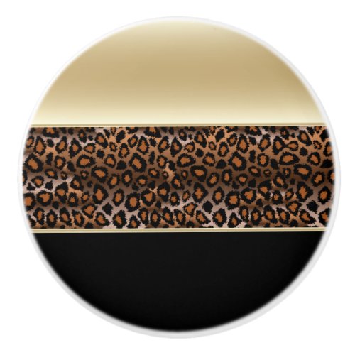 Black and Champagne Leopard Animal Print Ceramic Knob