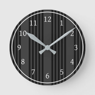 Black and charcoal five stripe pattern round clock