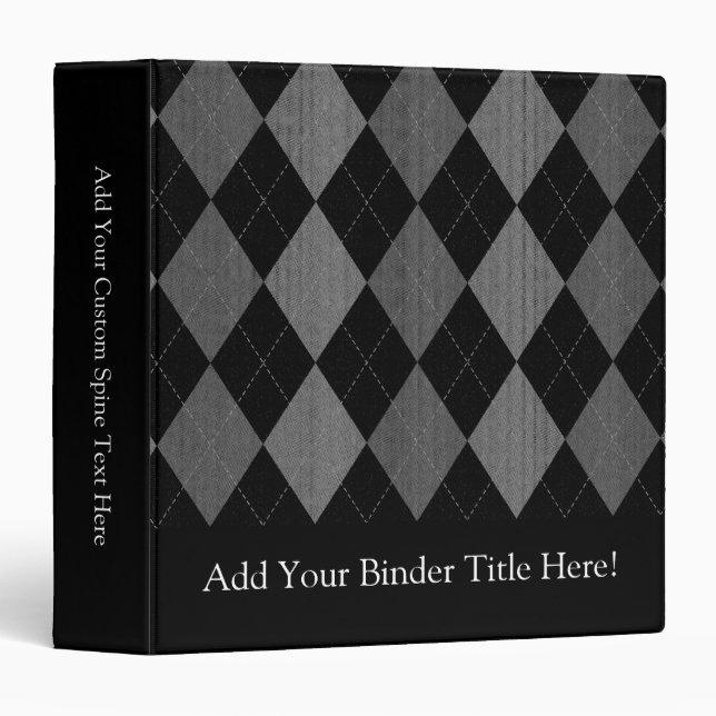 Black and Charcoal Gray Argyle 3 Ring Binder (Front/Spine)