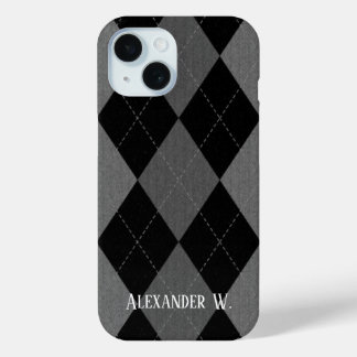 Black and Charcoal Gray Argyle iPhone 15 Case