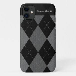 Black and Charcoal Gray Argyle iPhone 11 Case