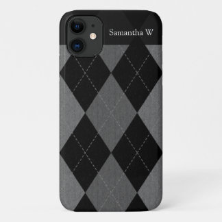 Black and Charcoal Gray Argyle iPhone 11 Case