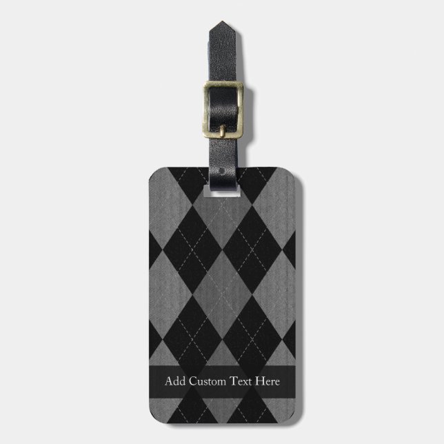Black and Charcoal Gray Argyle Luggage Tag (Front Vertical)