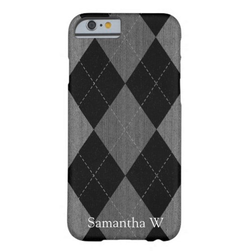 Black and Charcoal Gray Argyle Monogrammed Barely There iPhone 6 Case