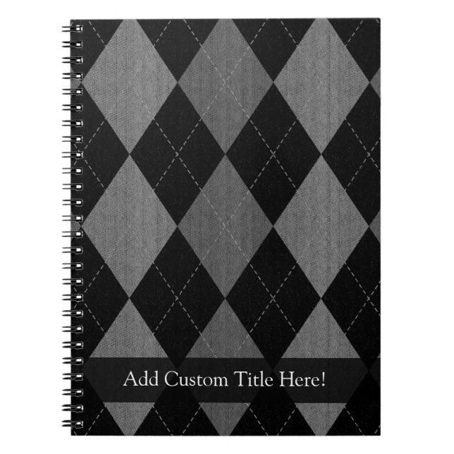Black and Charcoal Gray Argyle Notebook (Front)