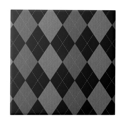 Black and Charcoal Gray Argyle Pattern Ceramic Tile