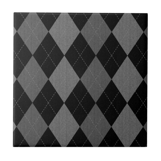 Black and Charcoal Gray Argyle Pattern Ceramic Tile (Front)