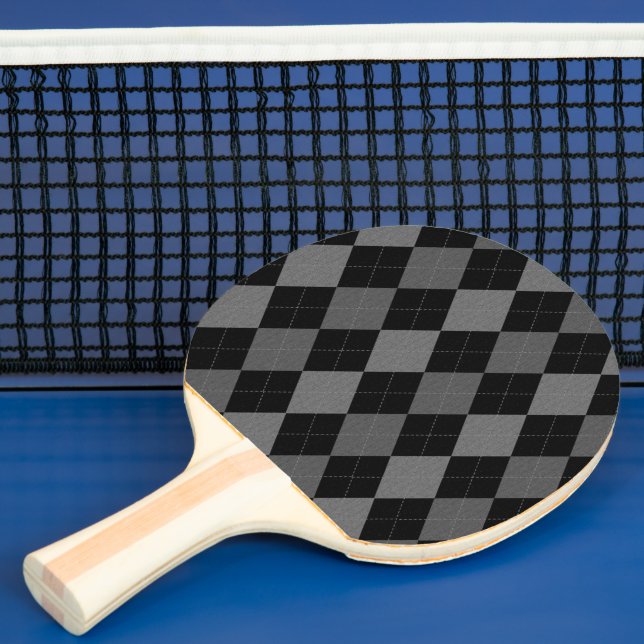 Black and Charcoal Gray Argyle Pattern Ping-Pong Paddle (Insitu)