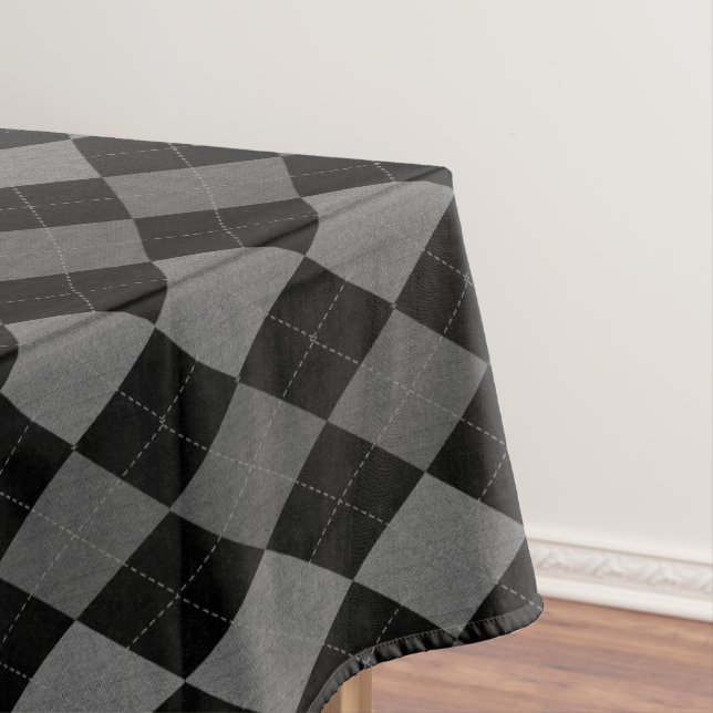 Black and Charcoal Gray Argyle Pattern Tablecloth (In Situ)