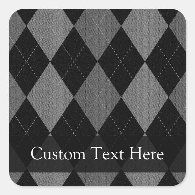 Black and Charcoal Gray Argyle Square Sticker (Front)