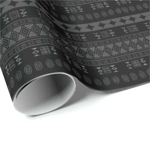 Black and Charcoal Gray Cultural Tribal Print Wrapping Paper