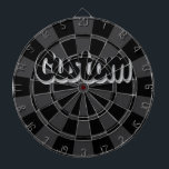 Black And Charcoal Gray Custom Text Dart Board<br><div class="desc">Black And Charcoal Gray Cool Customizable Text Dartboard with 6 Brass Darts!</div>