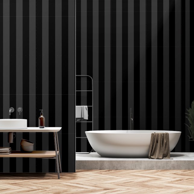 Black And Charcoal Gray Ultra Wide 4 Inch Stripe Wallpaper (Bathroom)
