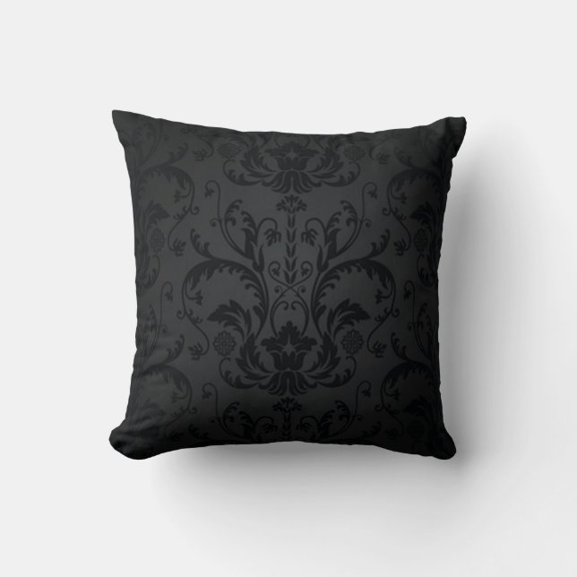 Black and Charcoal Seamless Floral Mojo Pillow (Front)
