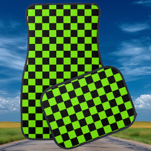 Black and Chartreuse Checkered Car Floor Mat