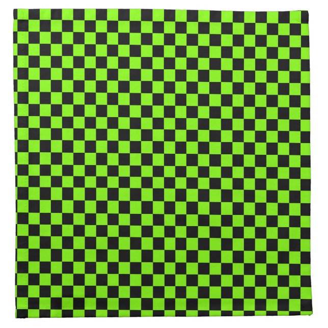 black and Chartreuse  green - retro checkerboard Cloth Napkin (Front)