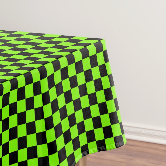 black and Chartreuse  green - retro checkerboard Tablecloth (In Situ)
