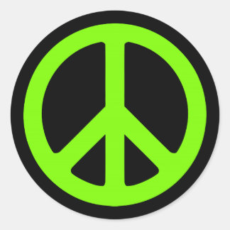Black and Chartreuse Peace Symbol Classic Round Sticker