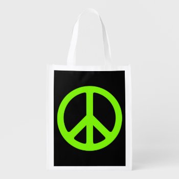 Black And Chartreuse Peace Symbol Grocery Bag by peacegifts at Zazzle