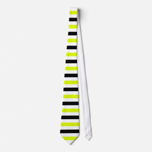 Black and Chartreuse Stripes Pattern Modern White Tie